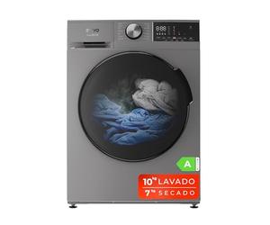 EVVO Lavadora secadora 10 kg + 7 kg, Vapor, Motor Inverter, Lavado y Secado en 1 Hora, Tambor ePROTECT, Smart LOAD, 1400 rpm, Clase energética A, Carga Frontal, Nova (10/7kg, Inox)