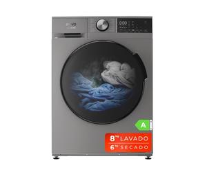 Evvo lavadora-secadora nova 8/6x, 8+6 kg, 1350 rpm, clase a, inverter, vapor steam wash, eprotect, 14 programas, smart load, 15’ rápido, inox