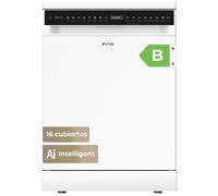 EVVO Lavavajillas D5Y, 16 cubiertos, Clase B, ultra silencioso, 8 programas, Inicio diferido, Energy Save, Secado Extra,60 cm Blanco