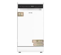 EVVO Lavavajillas Slim D3Y 45cm Libre Instalación 11 Cubiertos, 6 Programas, Panel Táctil, Blanco Blanco