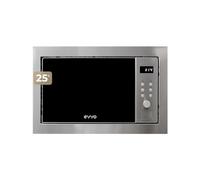 Microondas integrable EVVO Mi35 Inox, 25L de Capacidad, Grill 1000W, Puerta y Marcos Efecto Brillante, Multifunción, 8 Funciones, Temporizador 60 Minutos, Display Digital (Acabado Inox)