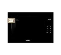 EVVO Microondas integrable Mi45 Glass Bl, 25L de Capacidad, Grill 1200W, Puerta y Marcos Efecto Brillante, Multifunción, 8 Funciones, Temporizador 60 Minutos, Display Digital (Acabado Negro Cristral)