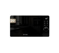 EVVO Microondas M20 Black - Horno Microondas Libre Instalación con Función Grill, 800W, Capacidad 20l, Display Digital, Panel Control Táctil, Puerta Efecto Mirror, Bloqueo Infantil, Negro