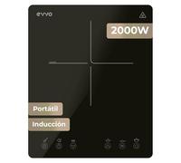 EVVO Placa Inducción V62 - Vitrocerámica Inducción 4 Zonas, Zona Flexible, 7200W, Booster, Control Táctil, 9 Niveles, Bloqueo Infantil, Temporizador, Apagado Automático, Cristal Negro