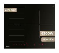 EVVO Placa Inducción V62 - Vitrocerámica Inducción 4 Zonas, Zona Flexible, 7200W, Booster, Control Táctil, 9 Niveles, Bloqueo Infantil, Temporizador, Apagado Automático, Cristal Negro