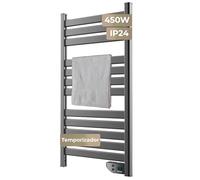 EVVO Toallero Eléctrico C500 Acero, 450W, hasta 8 m2, Bajo Consumo, Silencioso, Seguridad Sobrecalentamiento, Incluye Kit de Instalación, Antisalpicaduras, Temporizador 2 Horas (Acero)