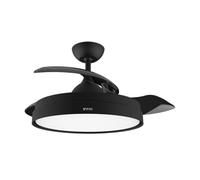 EVVO Ventilador de Techo con Aspas Rectráctiles y Luz, Ø107cm, 3 Aspas, Motor DC 40W, 6 Velocidades, Temporizador hasta 4h, Función Invierno-Verano, Protección IP44 (Negro)