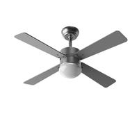 EVVO Ventilador de Techo con Luz, Silencioso, Ø106cm, 4 Aspas, Motor DC 56W, 3 Velocidades, Temporizador (Modelo: V415 Acabado Metal)