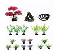 EVWGNPQRV Plantas Artificiales para acuarios, Plantas Artificiales for Acuario, 22 Uds., árbol de simulación, rocalla, Hierba, Valla, Adornos(Set 2)