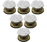 EVWGNPQRV Tiradores vintage para cajones, 6 pomos de cerámica aleación zinc for gabinete, en forma rosa, con un solo agujero, multicolor, varios tamaños(White,(Style A))