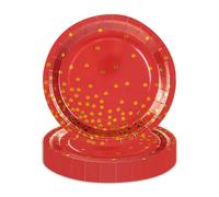 EVYIENEN Paquete de 50 platos de papel desechables de 7 pulgadas de papel metálico de lunares para fiesta de postre, graduación, cumpleaños, cóctel, fiesta, bodas, vacaciones, Navidad (rojo, 50