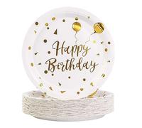 EVYIENEN Paquete de 50 platos de papel desechables de 7 pulgadas, platos de fiesta de postre con lunares metálicos para graduación, cumpleaños, cóctel, fiesta, bodas, vacaciones, Navidad (oro blanco,