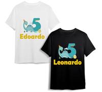 Evyre | Pack Cumpleaños con Camiseta Personalizada o Body Bebe con Nombre y Número + Topper Tarta De Metacrilato Colores para Decoración Cumpleaños | Dino