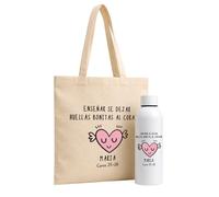 Evyre Pack de Regalo para Profesores y Maestras Tote Bag y Neceser de Algodón Orgánico Personalizado con Nombre Regalos Originales Fin de Curso Primaria e Infantil (Alas)