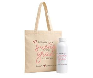 Evyre Pack de Regalo para Profesores y Maestras Tote Bag y Neceser de Algodón Orgánico Personalizado con Nombre Regalos Originales Fin de Curso Primaria e Infantil (Sueños)