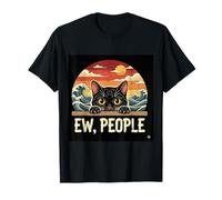 EW Cat Introvertido Divertido Océano Ola Atardecer Camiseta