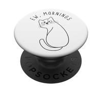 EW Morning White Cat Sitting with Sad Face Not a Morning Cat PopSockets PopGrip Adhesivo