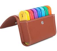 EWANTO - Fiambrera para tabletas (100 unidades, en piel sintética, color marrón, 7 días, 28 compartimentos, 7 cajas, 7 cajas de día, extraíbles, multicolor, caja de tabletas, dispensador