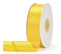 Ewaymado Cinta de satén de doble cara, color amarillo, de color sólido, 3.5 cm x 50 metros, cintas de tela, perfectas para decoración de bodas y fiestas, envoltura de regalos, costura, manualidades