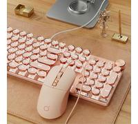 EWEADN - Combo de teclado y mouse para máquina de escribir con cable, teclado mecánico estilo máquina de escribir, teclados LED retroiluminados de 104 teclas, perilla de control multimedia, teclado