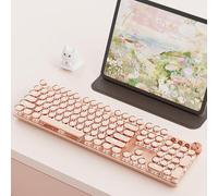 EWEADN - Teclado inalámbrico V20 para máquina de escribir, 104 teclas, estilo máquina de escribir mecánica con retroiluminación blanca, perilla multimedia, interruptor rosa 2.4G/Bluetooth/USB-C con