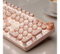 EWEADN - Teclado inalámbrico V20 para máquina de escribir, 104 teclas, estilo máquina de escribir mecánica con retroiluminación blanca, perilla multimedia, interruptor rosa 2.4G/Bluetooth/USB-C con