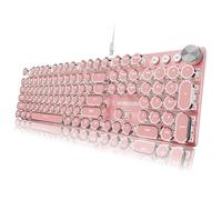 EWEADN - Teclado mecánico estilo máquina de escribir, teclados de máquina de escribir con cable, 104 teclas retroiluminadas, teclado de metal LED, perilla de control multimedia, teclado de computadora