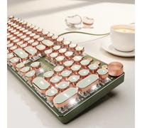 EWEADN Teclado mecánico para juegos estilo máquina de escribir, interruptor, retroiluminación LED, botón de control de medios