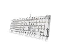EWEADN - Teclado mecánico para juegos estilo máquina de escribir, teclados mecánicos con cable, teclados LED retroiluminados de 104 teclas, perilla de control multimedia, teclado de computadora con