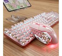 EWEADN TK950 - Combo de teclado mecánico y mouse retro para máquina de escribir, Bluetooth inalámbrico de 104 teclas, teclado para juegos con cable, retroiluminación blanca, interruptor azul clicky