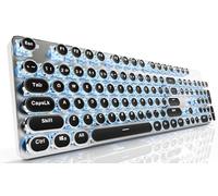 EWEADN TK950 - Teclado mecánico inalámbrico para máquina de escribir, 104 teclas estéticas con retroiluminación azul, antifantasma, interruptor azul Bluetooth/2.4 GHz/teclados lindos con cable, color