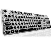 EWEADN TK950 - Teclado mecánico inalámbrico para máquina de escribir, 104 teclas, teclado estético con retroiluminación blanca, antifantasma, interruptor azul Bluetooth/2,4 GHz/cableado, lindos