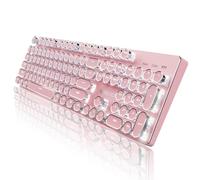 EWEADN TK950 Teclado mecánico inalámbrico para máquina de escribir, teclado recargable para juegos con retroiluminación blanca, 104 teclas redondas retro, interruptores azules, Bluetooth/2.4G/teclado