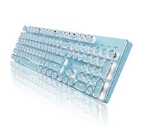 EWEADN TK950 - Teclado mecánico inalámbrico para máquina de escribir, teclados recargables para juegos con retroiluminación blanca, 104 teclas redondas retro, interruptores azules, Bluetooth/2.4G