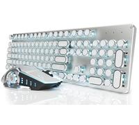 EWEADN TK950 - Teclado mecánico y mouse para máquina de escribir, 104 teclas estéticas, combo de teclado y mouse con retroiluminación azul, antifantasma, interruptor azul Bluetooth/2.4 GHz/bonitos