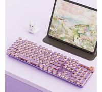 EWEADN V20 - Teclado inalámbrico para máquina de escribir, 104 teclas, estilo máquina de escribir mecánica con retroiluminación blanca, perilla multimedia, interruptor rosa 2.4G/Bluetooth/USB-C con