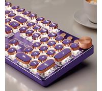 EWEADN V20 - Teclado inalámbrico para máquina de escribir, 104 teclas, estilo máquina de escribir mecánica con retroiluminación blanca, perilla multimedia, interruptor rosa 2.4G/Bluetooth/USB-C con