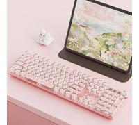 EWEADN V20 - Teclado inalámbrico para máquina de escribir, 104 teclas, estilo máquina de escribir mecánica con retroiluminación blanca, perilla multimedia, interruptor blanco 2.4G/Bluetooth/USB-C