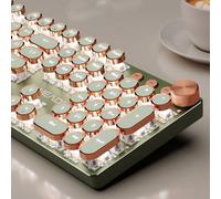 EWEADN V20 - Teclado inalámbrico para máquina de escribir, 104 teclas, estilo máquina de escribir mecánica con retroiluminación blanca, perilla multimedia, interruptor rosa 2.4G/Bluetooth/USB-C con