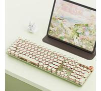 EWEADN V20 - Teclado inalámbrico para máquina de escribir, 104 teclas, estilo máquina de escribir mecánica con retroiluminación blanca, perilla multimedia, interruptor rosa 2.4G/Bluetooth/USB-C con