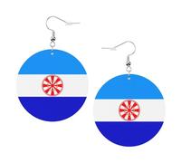 Ewenke - Pendientes redondos de piel con diseño de bandera nacional, de PVC impreso de doble cara, con ganchos chapados en plata 925, talla única, plata de ley, piedra dorada, One Size, Plata de ley