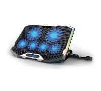 Ewent EW1260 - Soporte y Ventilador para Portátil - Silencioso - 6 Ventiladores de Velocidad Ajustable - para Portátiles de hasta 17" - Pantalla LCD - 2 Puertos USB - 7 Luces LED - Diseño Ergonómico