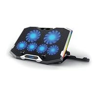 Ewent Base Refrigeradora Gaming para Portátil hasta 17”, 6 Ventiladores y 6 Velocidades, Pantalla LCD, 7 Modos RGB, Altura Ajustable, 2 USB, Negro