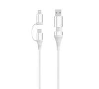 Ewent Cable de Carga 4 en 1 de 60 W y 2 m, USB-C y USB-A a USB-C y Lightning, Transferencia de Datos 480 Mbps, Blanco
