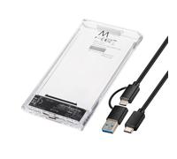 Ewent Caja SSD/HDD USB-C+A 3.2 Gen1, Carcasa Externa para Disco Duro 2,5″ SATA hasta 9,5 mm - Caja Transparente, Instalación sin Tornillos, Soporte UASP, Velocidad 5 Gbps, Compatible con Windows/Mac