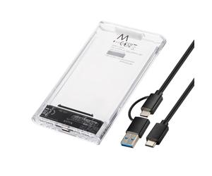 Ewent Caja SSD/HDD USB-C+A 3.2 Gen1, Carcasa Externa para Disco Duro 2,5″ SATA hasta 9,5 mm - Caja Transparente, Instalación sin Tornillos, Soporte UASP, Velocidad 5 Gbps, Compatible con Windows/Mac