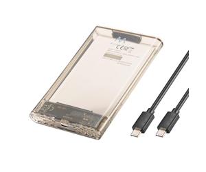 Ewent Carcasa SSD/HDD USB-C (USB 3.2 Gen1) SuperSpeed 5 Gbps, Caja externa para Disco Duro 2,5″ SATA hasta 9,5 mm, Soporte UASP, Carcasa transparente, Instalación sin tornillos, Compatible Windows/Mac