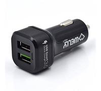Ewent - Cargador de Coche - Con Puerto USB Doble - De Carga Rápida - Potencia de 30W - Compatible con Toma de Corriente de Coche y Camión - Tamaño Compacto - Color Negro