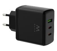 EWENT Cargador Gan Fast 65W 2 USB-C PD-1USB-A QC