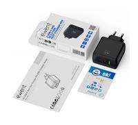 Ewent - Cargador rápido GaN de 65W con 3 puertos (2 USB-C PD y 1 USB-A QC), diseño compacto